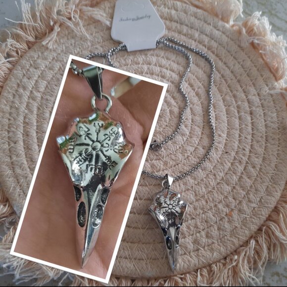 Raven Skull Pendant Gothic Pendant Necklace - Stainless Steel, NEW! - Picture 14 of 14